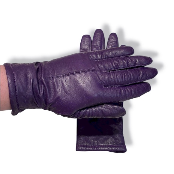 GRANDOE Purple Leather Lined Winter Gloves VINTAGE - Picture 6 of 6